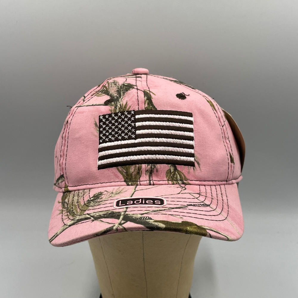 Realtree APC Pink Camo American Flag Hat Ladies Fit Outdoor Cap Baseball Hat NWT - Picture 1 of 10